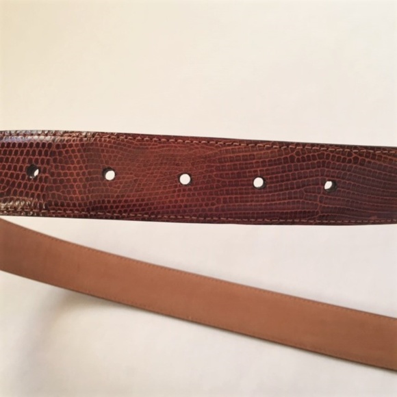 SAKS 5TH AVENUE men's genuine lizard belt, brown - Picture 3 of 8